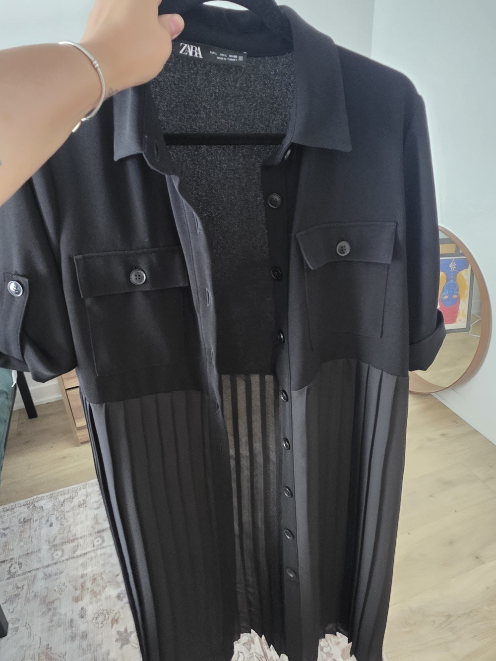 ZARA  Button-Front Pleated Black Dress